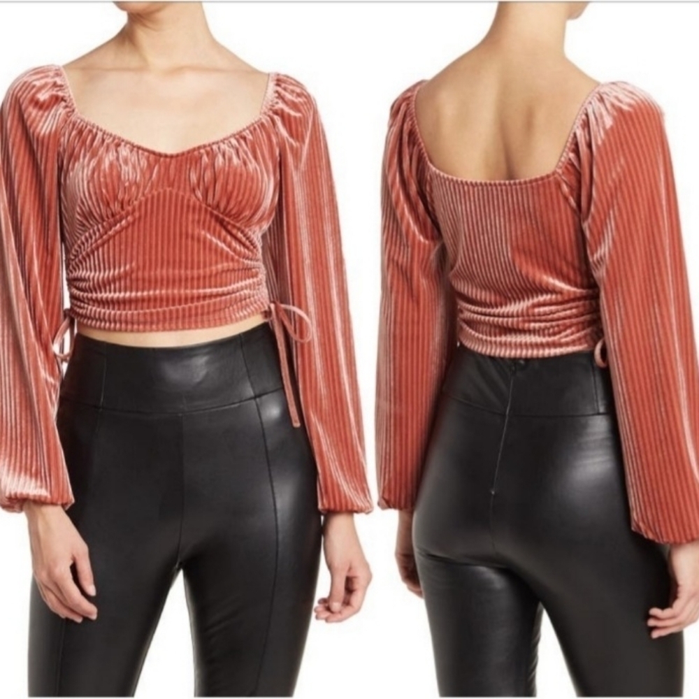 NWOT Sophie Rue Mauve/Auburn Side Ruched Tie Velvet Long Sleeve Top. Size XL